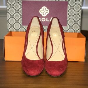 Isola Red suede block heels